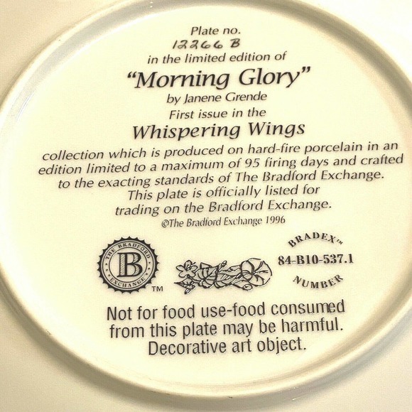 Whispering Wings MORNING GLORY Plate #1 First Issue Hummingbird Floral Flowers - Picture 7 of 7